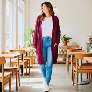 Maurices Deep Red Open-Front Cardigan